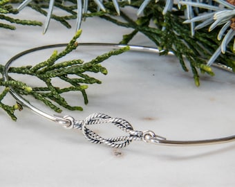 Rope Knot Bangle/Women's Sailors Knot Bracelet/Silver Nautical Jewelry/Knot Jewelry/Nautical Bracelet/Sailors Knot Bangle /Nautical Style