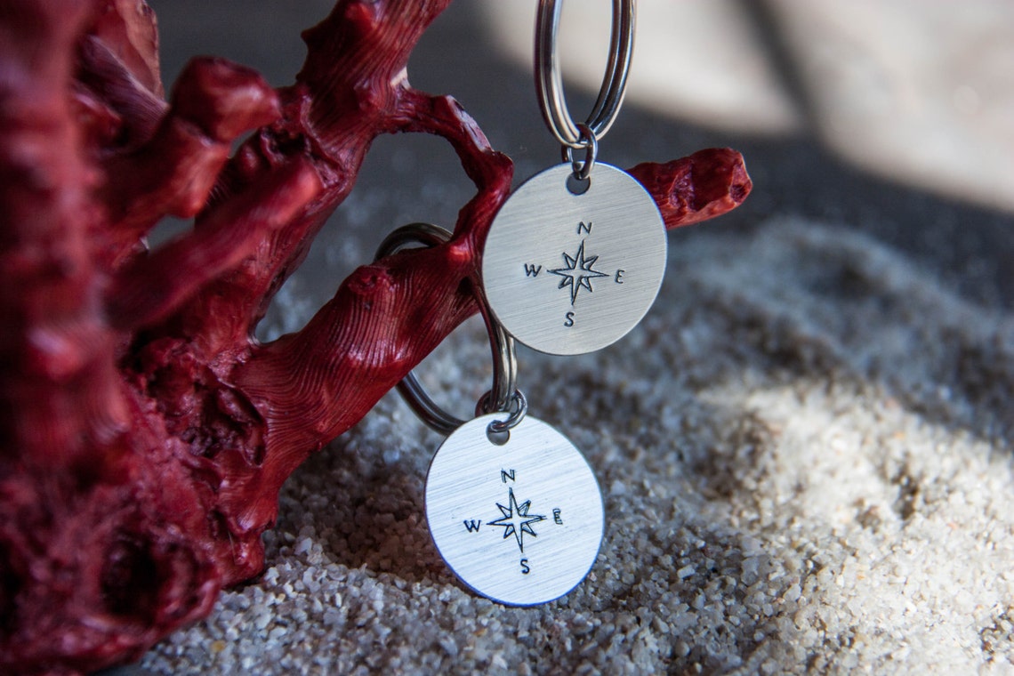 Compass Keychain Nautical Keychain Compass Keyring Bag Etsy