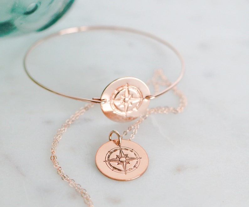 True North Compass Bangle/true North Jewelry/rose Gold Compass Etsy