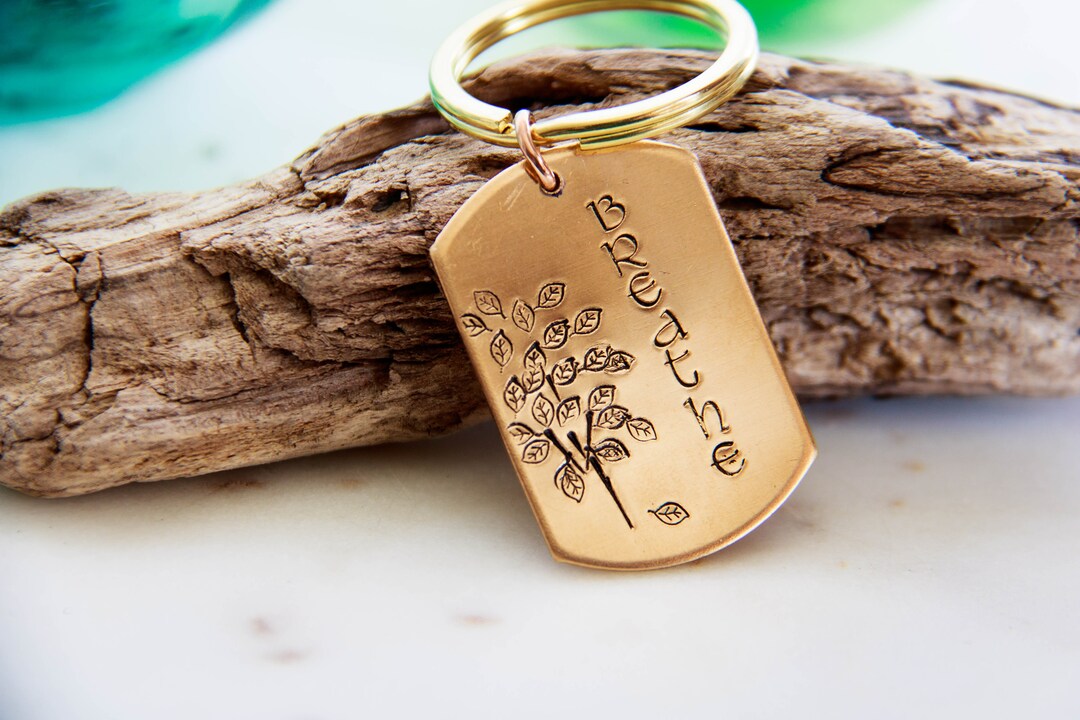 Breathe Key Ring/hand Stamped Keyring/tree Keychain/nature Keyring ...