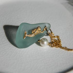 Sterling Vermeil Mermaid and Seaglass necklace/14 GF Chain/Artisan sterling and sea glass/sea glass Fashion/Mermaid Jewelry/Ocean