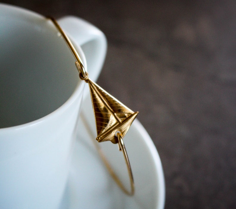 Sail Away Bangle Bracelet Gold Sailboat Jewelry Sailing Etsy