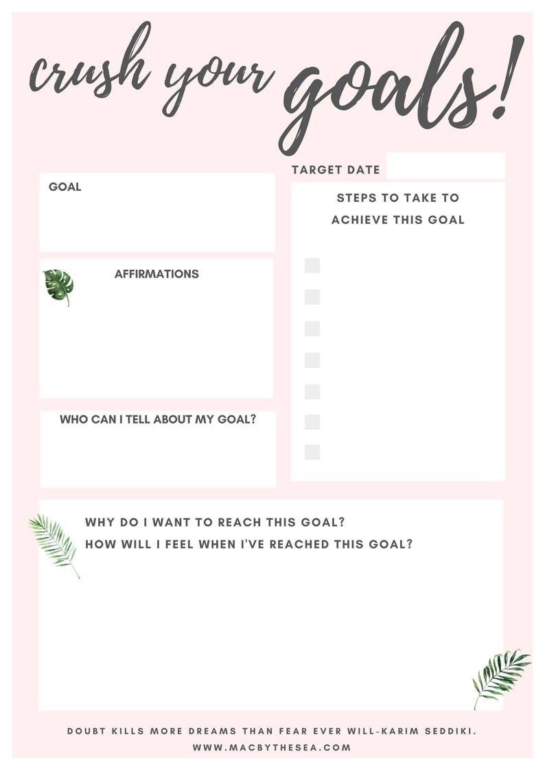 Goal Tracker Printable Goal Planning Worksheet Weekly Goal Etsy