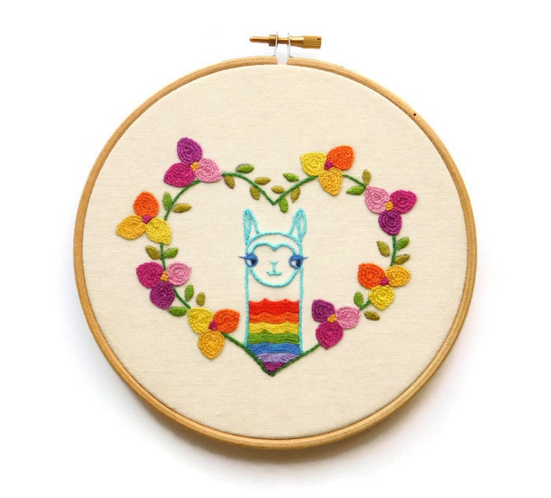 Embroidery Pattern Nursery Decoration Rainbow Llama