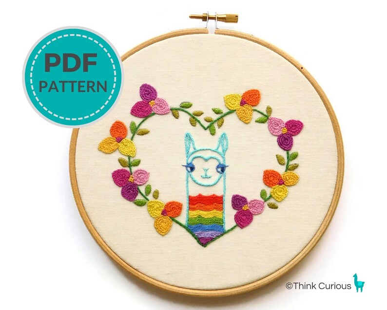 Embroidery Pattern Nursery Decoration Rainbow Llama