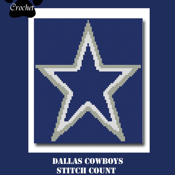 Dallas Cowboys 75x75 SC Crochet Graph Pattern with Written Row by Row Instructions skein and stitch count