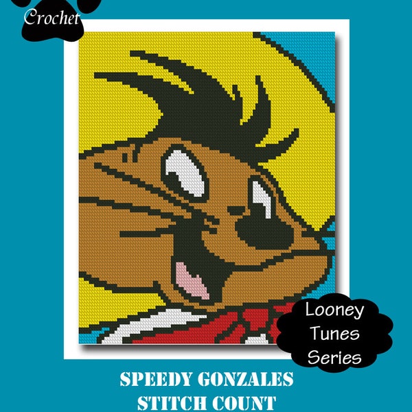 Speedy Gonzales 100x100 SC Crochet Graph Pattern with Written Row by Row Instructions skein and stitch count