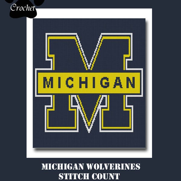 Michigan 150x150 SC Crochet Graph Pattern with Written Row by Row Instructions skein and stitch count