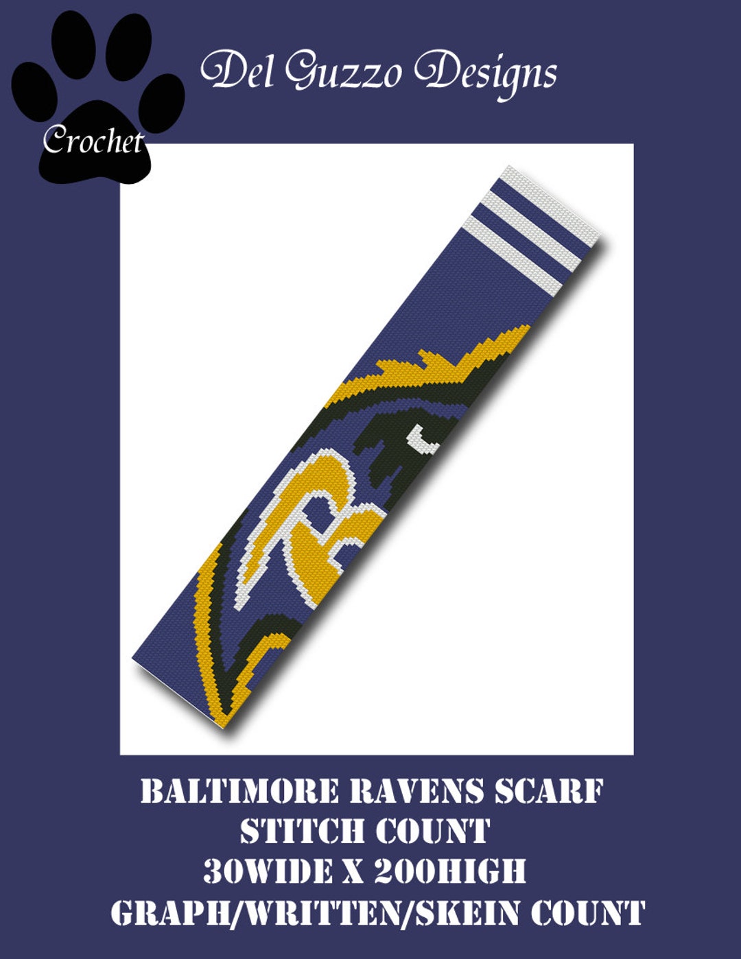 Ravens Scarf Crochet Graph Graphghan Pattern Word Chart WITH WRITTEN ...