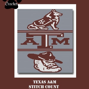 Texas Aggies 200sts wide by 200sts high Blanket Crochet Graph Graphghan Pattern WITH WRITTEN INSTRUCTIONS