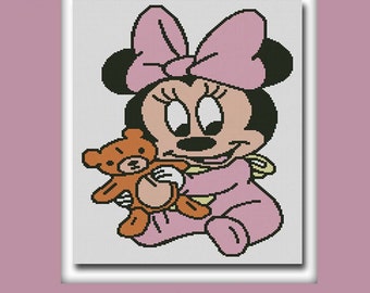 Baby Minnie Mouse Crochet Graph Graphghan Pattern WITH WRITTEN INSTRUCTIONS, skein and stitch count