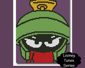 Marvin the Martian 100x100 SC Crochet Graph Pattern with Written Row by Row Instructions skein and stitch count