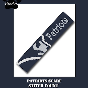 New England Patriots Scarf SC Crochet Graph Pattern with Written Row by Row Instructions skein and stitch count