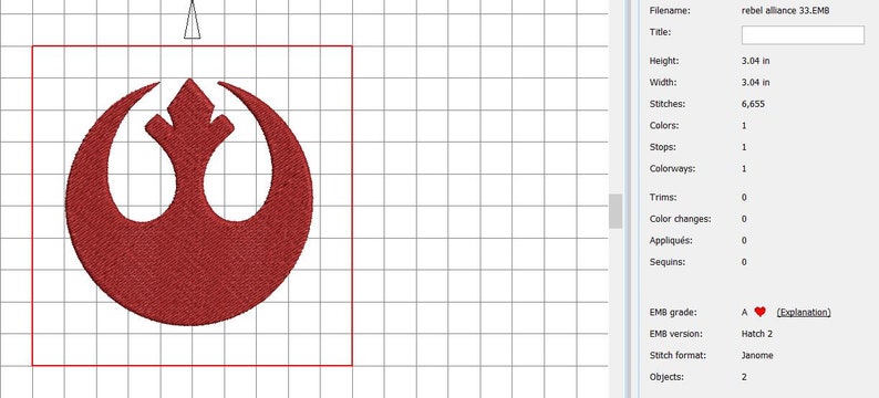 INSTANT DOWNLOAD. Rebel alliance crest. Star wars. May the 4th. applique fill embroidery design pattern. 2 for 1. Digital file. Resistance. image 7