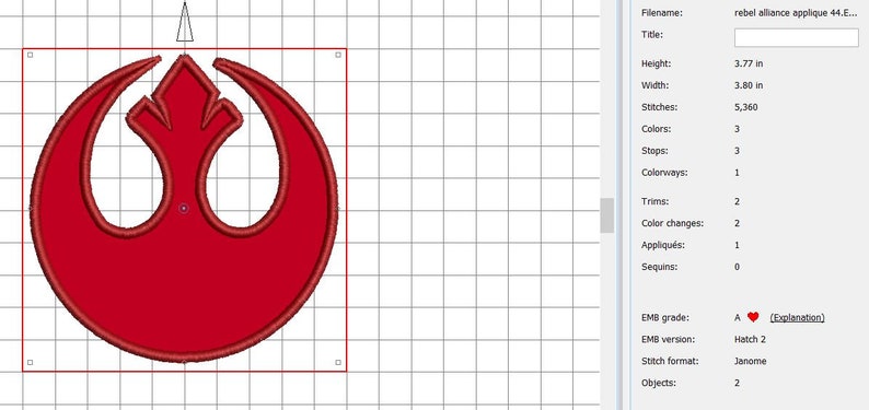 INSTANT DOWNLOAD. Rebel alliance crest. Star wars. May the 4th. applique fill embroidery design pattern. 2 for 1. Digital file. Resistance. image 3