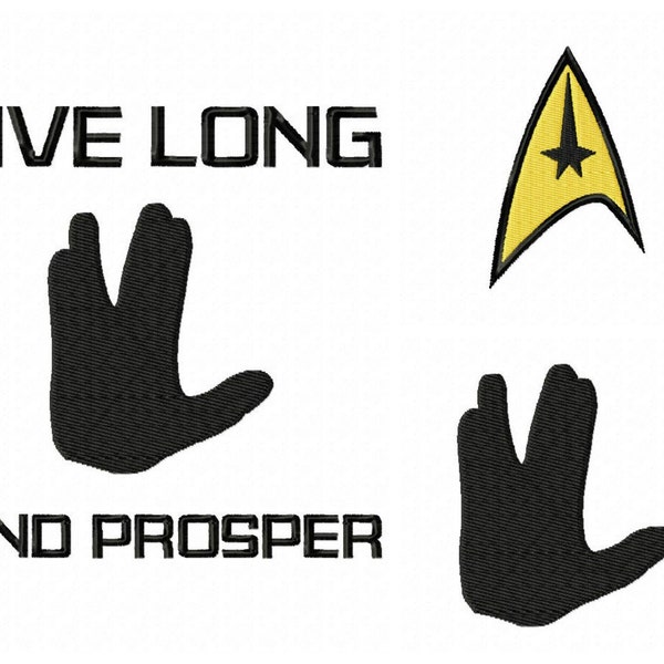 INSTANT DOWNLOAD.3 for 1 Star Trek inspired embroidery designs  Spock. Vulcan. logo. Live long and prosper.  pes,jef sew,hus,,vip3,xxx,dst