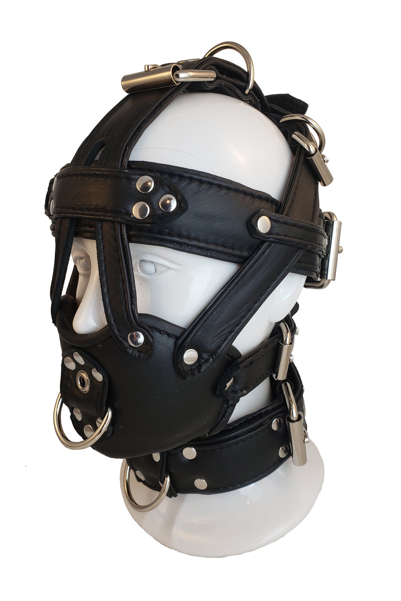 Maschera con Benda per Occhi, BDSM Bondage Punk, Imbracatura per Testa con Rivetti, Fetish in Pelle, Cappuccio con Fibbie Bloccabili Maschera con Benda per Occhi, BDSM Bondage Punk, Imbracatura per Testa con Rivetti, Fetish in Pelle, Cappuccio con Fibbie Bloccabili