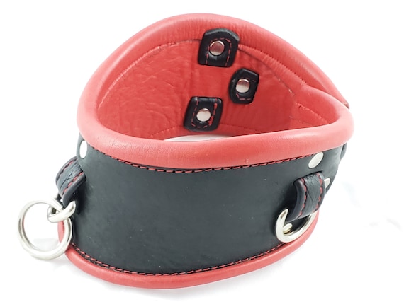 Locking Black and Red Posture collar bondage  fetish hand made restraint Mature BDSM