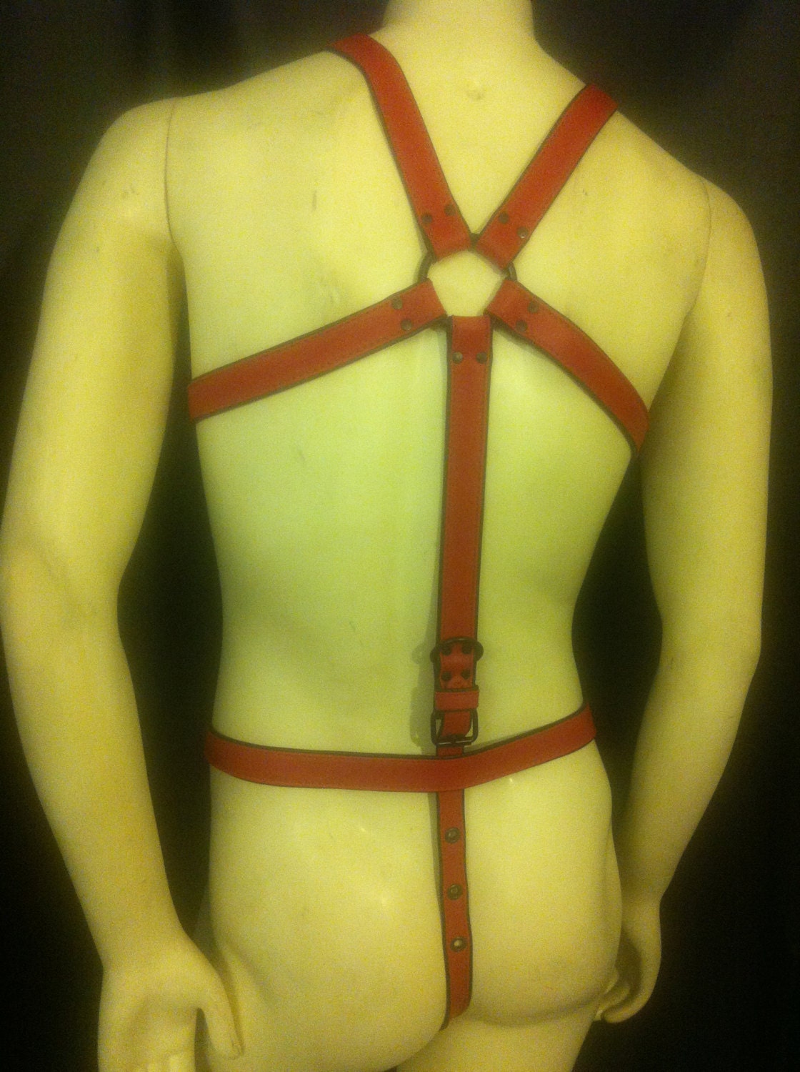 Red And Black Leather Male Body Harness B