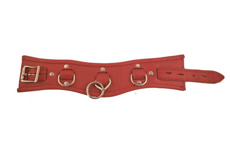 Låsande svart och röd hållningskrage bondage fetisch handgjord fasthållning Mogen BDSM bild 3