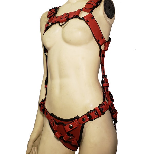 Bulldog strapon harness red and black with magic wand attachment Mature Content BDSM