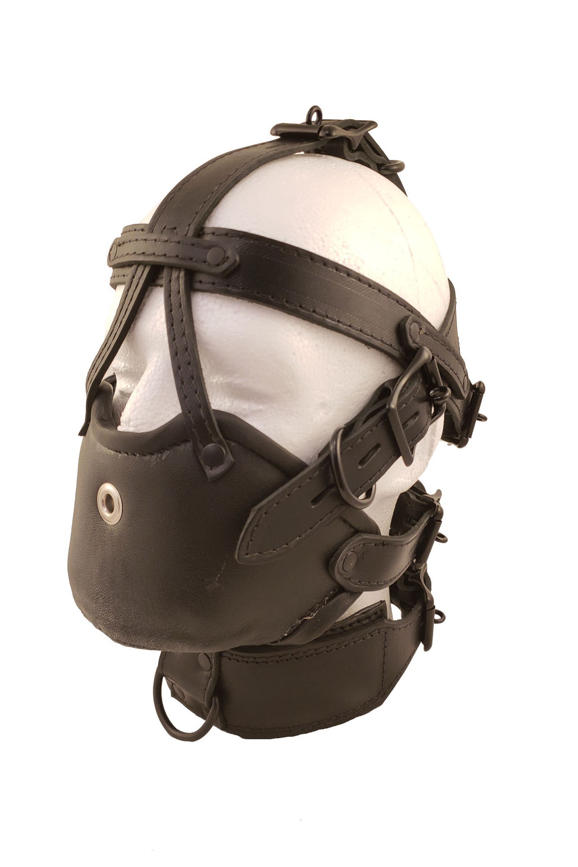 M1 Locking Leather Bondage Muzzle Gag Padded Head Harness Fetish BDSM