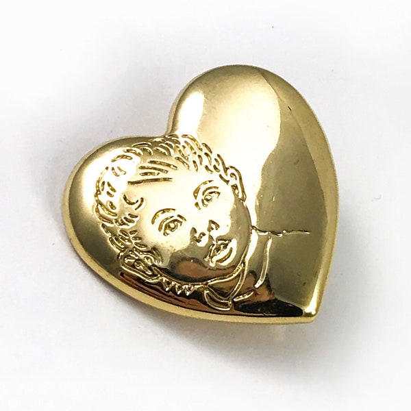 Signed The Variety Club Baby Face Heart Brooch Pin, 80s Gold Heart Brooch Pin, The Variety Club Brooch, Gifts for Mother's Day Grandmother