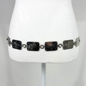 Vintage silverfärgad concho-bälte från 1980-talet, kedjelänksbälte från 80-talet, concho-bälte i metall från 80-talet