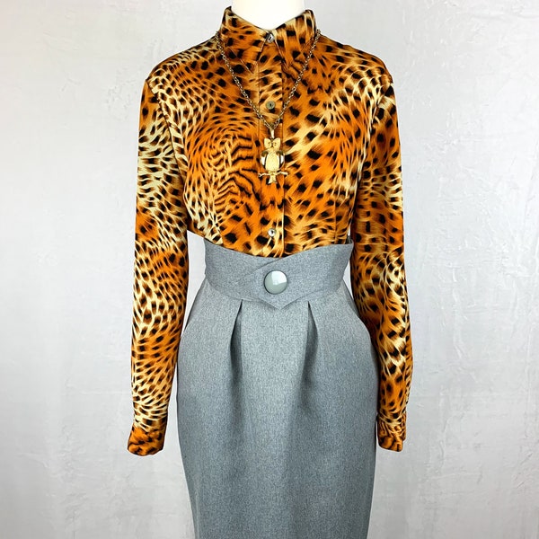 90s Leopard Print Blouse by Lauren Lee Size 8, Vintage 90s Leopard Print Shirt, Size 8 Cheetah Print Blouse, Vintage 90s Cheetah Blouse