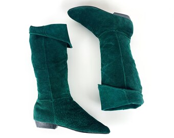 long green suede boots