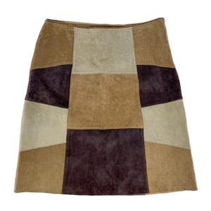 90s Y2K Limited Too Juniors Patchwork Suede Mini Skirt Size 7JR 28 inch waist or Women's XS, 90s Brown Suede Skirt, Quilted Leather Skirt XS