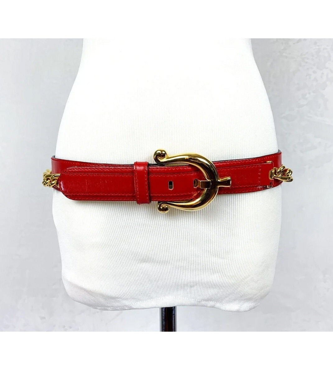 ESCADA 80's Leather Belt With Metal Accents Square 