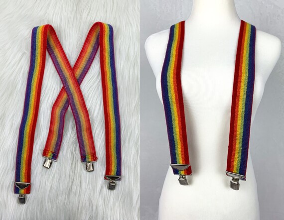 80s Rainbow Suspenders, Rainbow Pride Suspenders,