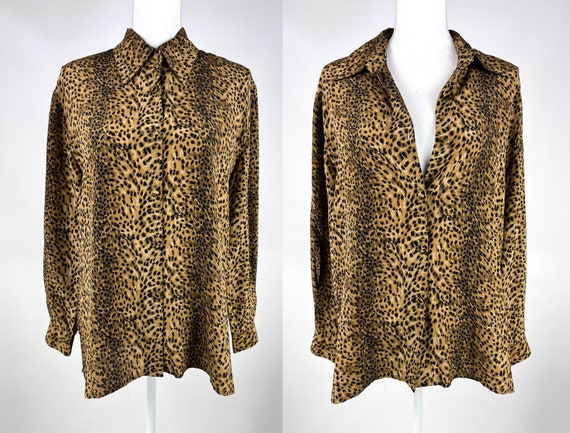 Vintage 90s Tess Petite Leopard Print 100% Silk B… - image 2