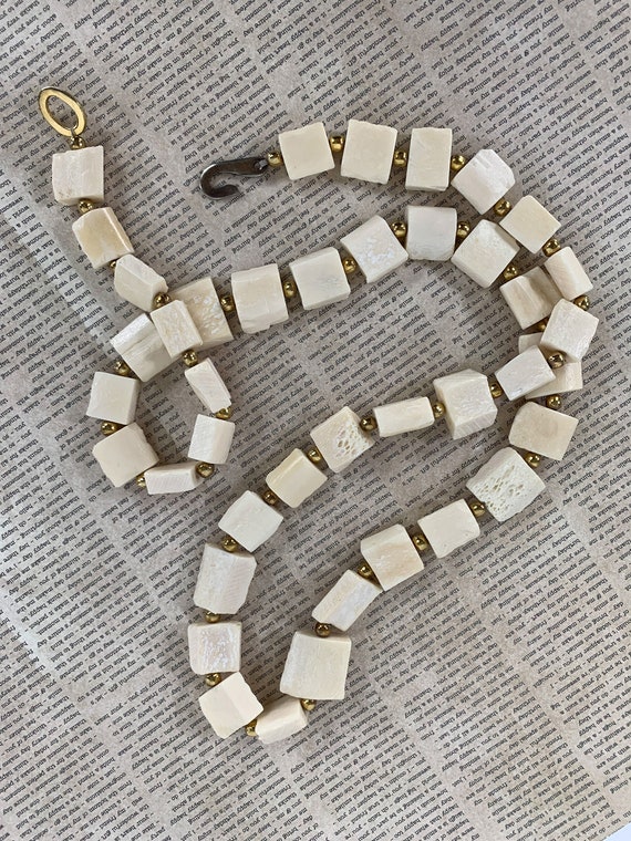 Vintage 80s Bone Chunk Beaded Necklace, 1980s Bon… - image 6