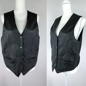 Jaren &#39;80 Apollo Leberdesign Zwart Leren Vest Maat M/L, jaren &#39;80 Leren Biker Vest, Vintage Leren Vest Medium, Dames Leren Vest Large