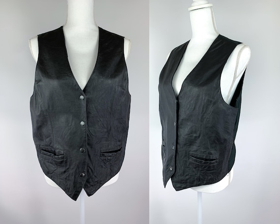 80s Apollo Leberdesign Black Leather Vest Size M/… - image 1