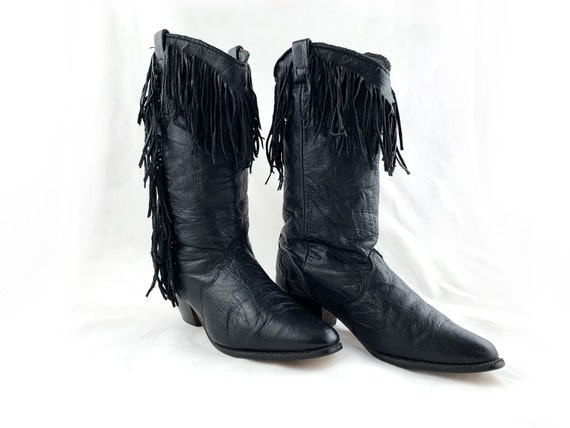 1980s Dingo Boots Size, 80s Black Leather Fringe C
