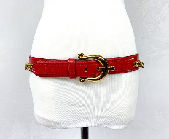Escada Belt Size 44 Red and Gold with Chains, Vint