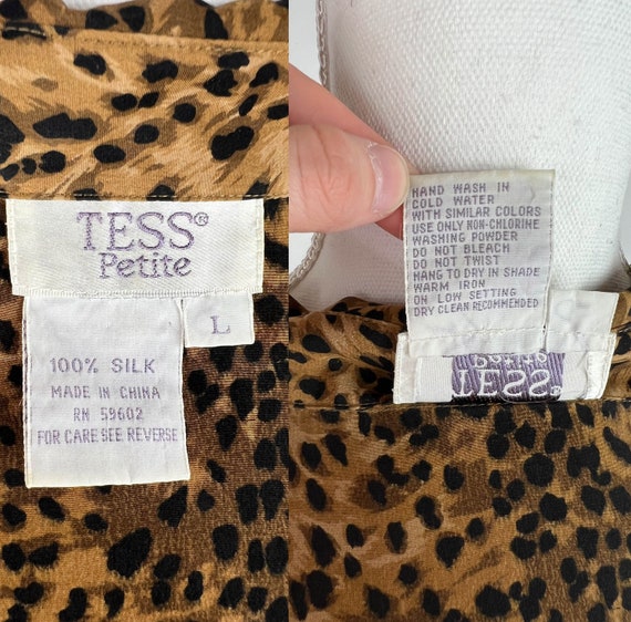 Vintage 90s Tess Petite Leopard Print 100% Silk B… - image 9