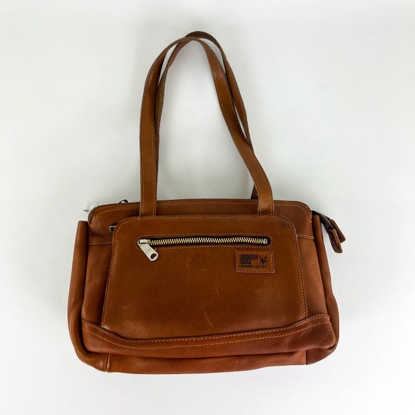 Vintage 1970s American Eagle Leather Handbag, 70s Utilitarian Leather Purse, Vintage Tanned Leather Purse, 70s Brown Leather Tool Bag Purse