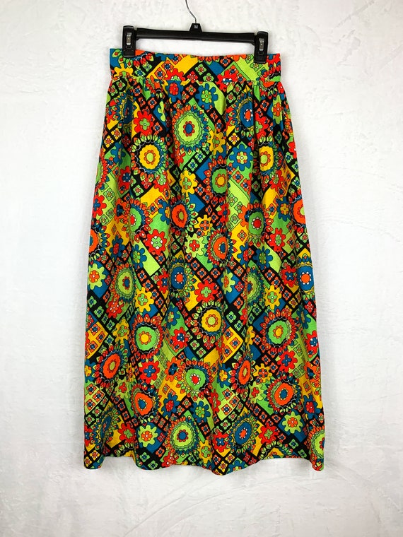 1960s Psychedelic Print Maxi Skirt, 60s Psychedel… - image 5