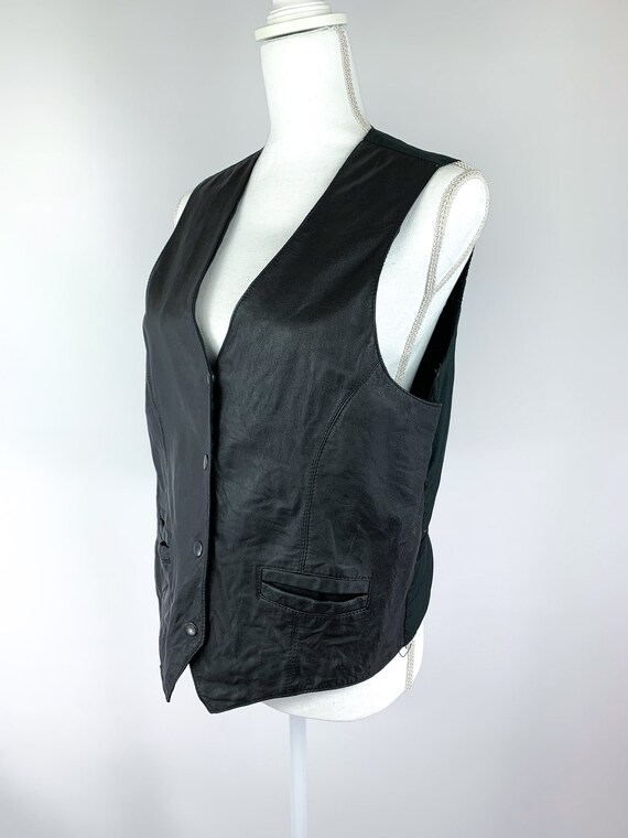80s Apollo Leberdesign Black Leather Vest Size M/… - image 4