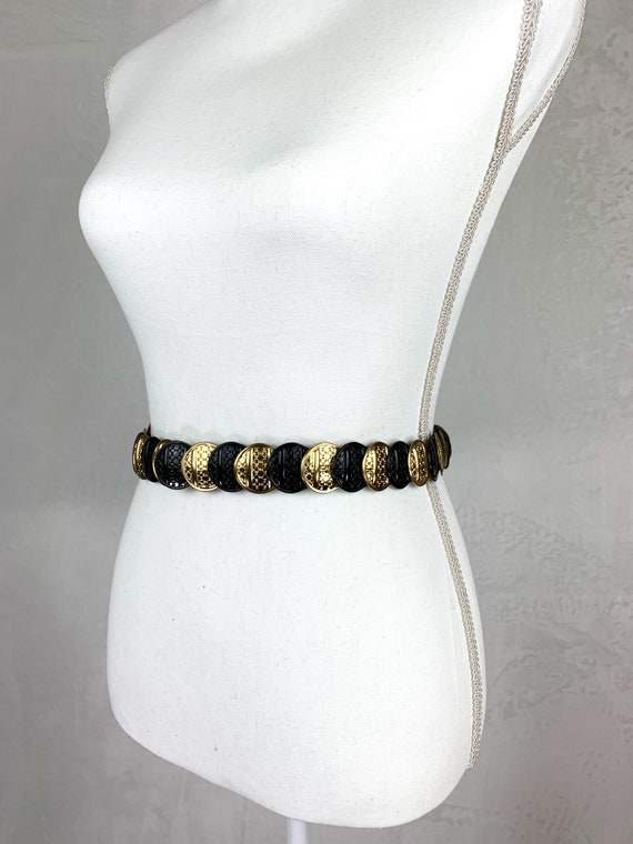 Vintage 90s Gold and Black Stretchy Coin Belt, Bl… - image 3