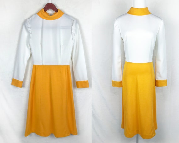 1960s Yellow and White Mod Dress, Vintage Home Se… - image 1