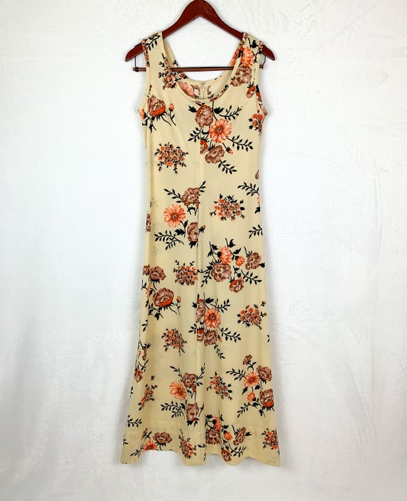 70s Cream Floral Maxi Dress, 70s Sleeveless flora… - image 8