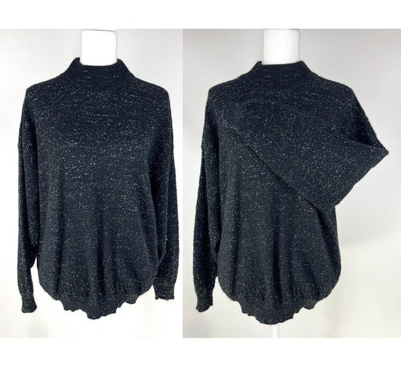 Vintage 1990s Arielle Black Sparkly Acrylic Sweat… - image 1