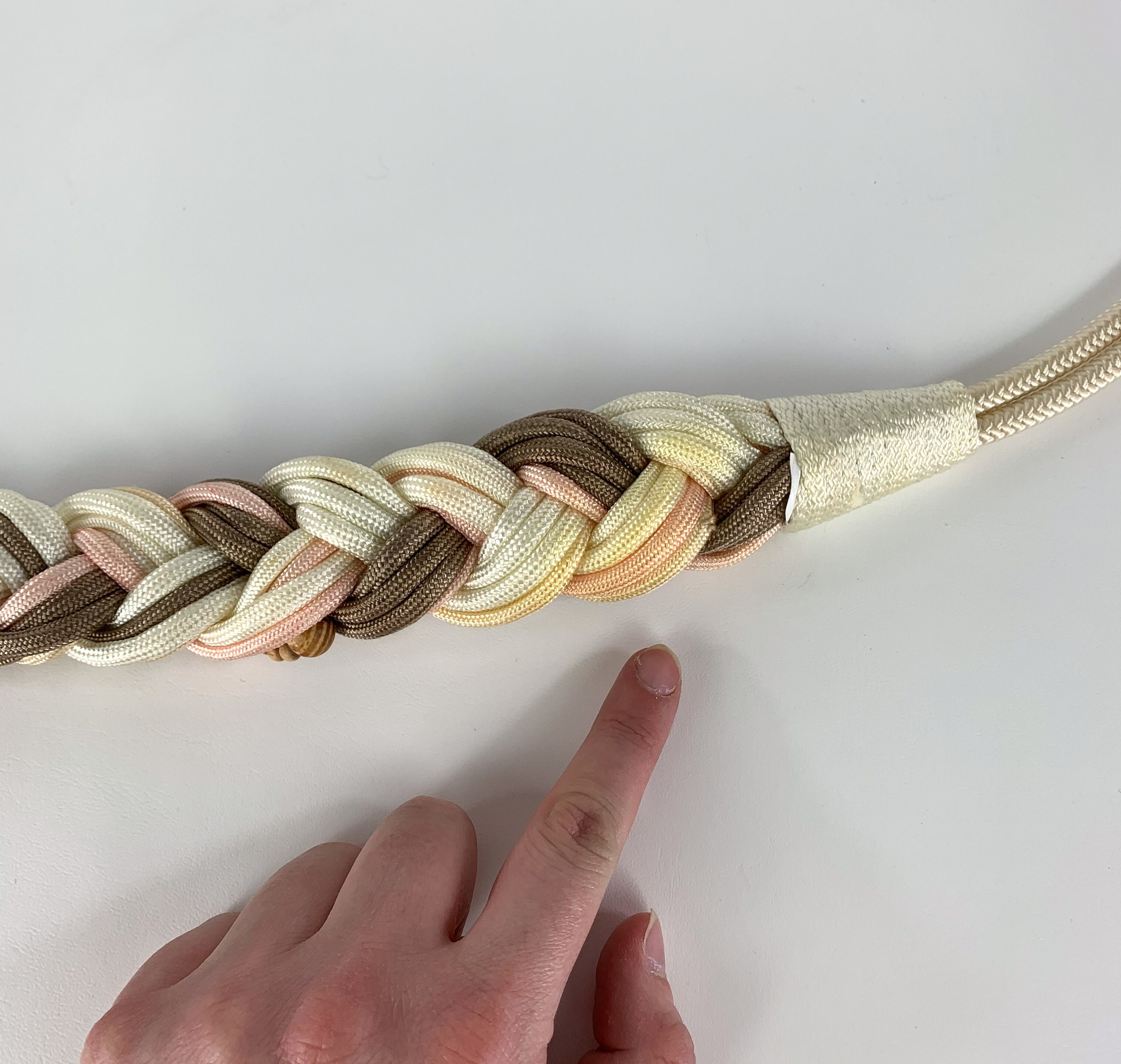 Vintage Braided Cord Stretch Belt Pastel 80s Vintage Pastel Braided Stretch Belt Cream Beaded Pearl Nylon  main image 3