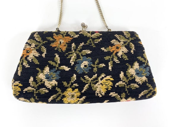 Vintage 1960s Carpet Bag Purse, 60s Tapestry Clut… - image 4
