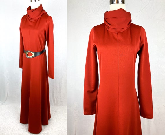 1970s Cinnamon Turtleneck Maxi Dress Medium, Autu… - image 1